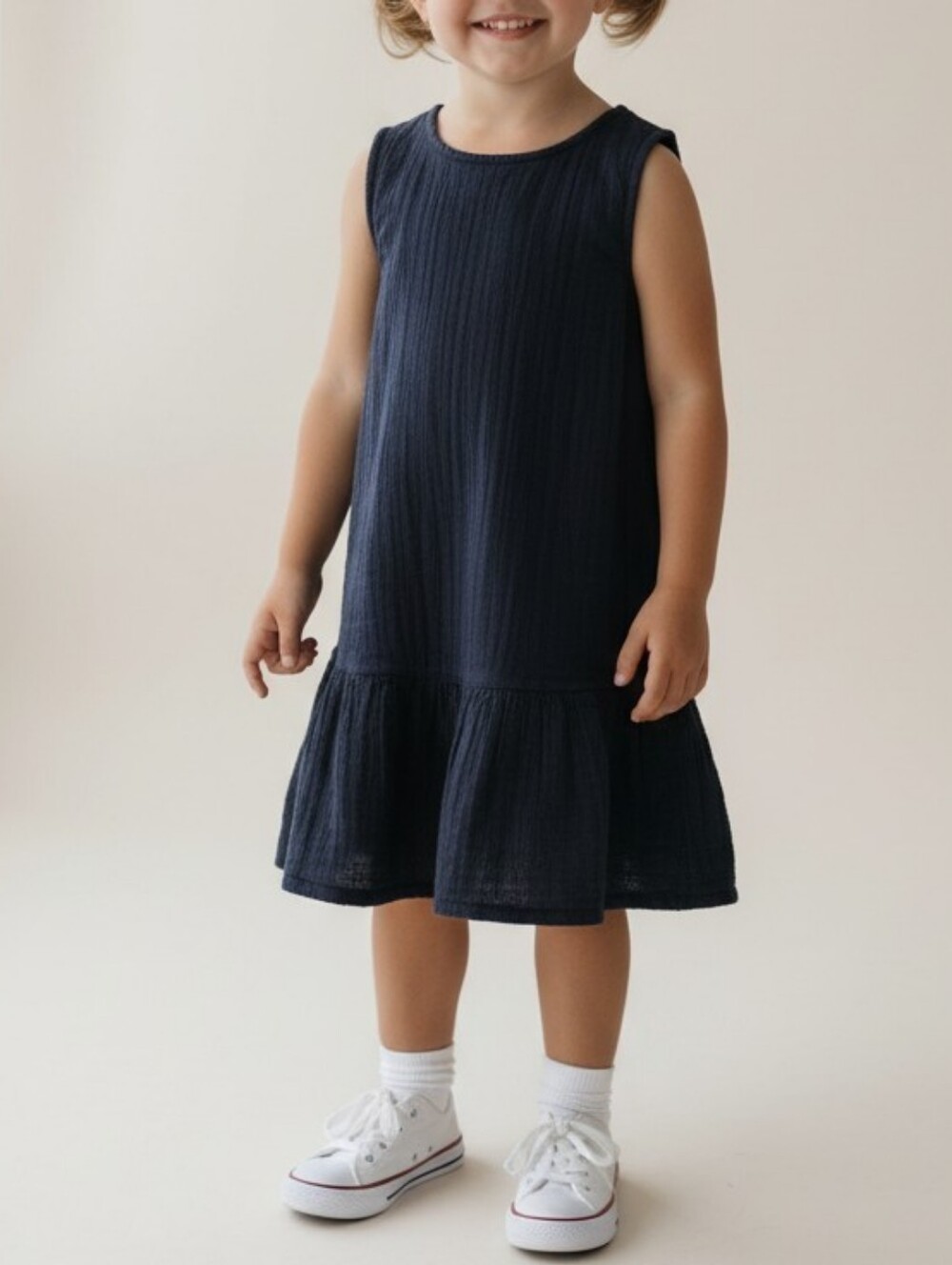 NWT Kids Sleeveless Cotton Dress Size 6 Navy Gauzy Minimalist Retro Beach